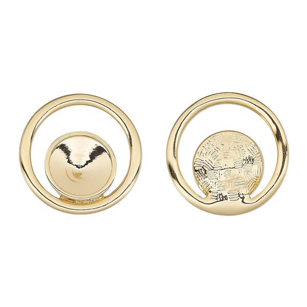 Component, Almost Instant Jewelry®, gold-finished "pewter" (zinc-based alloy), 24mm single-sided open round with 12mm rivoli setting. Sold per pkg of 2. image number 0