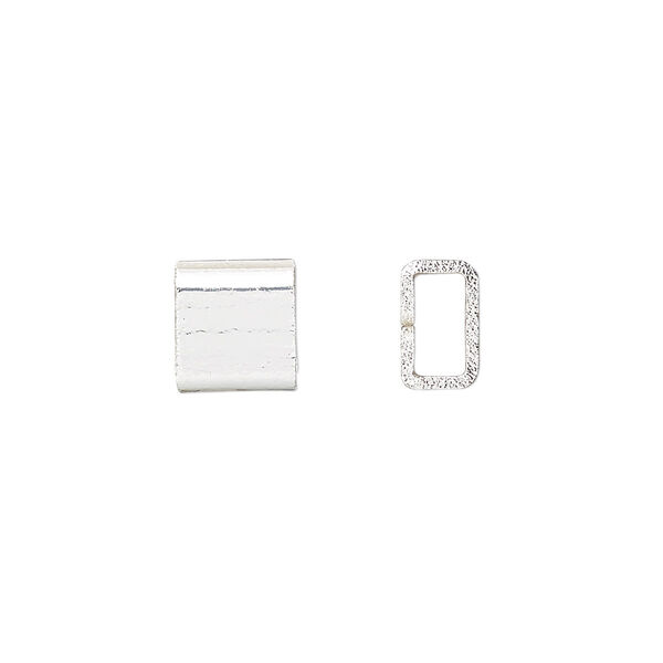 Crimp, silver-finished brass, 4x4mm flat rectangle, 3x1.5mm inside diameter. Sold per pkg of 20. image number 0