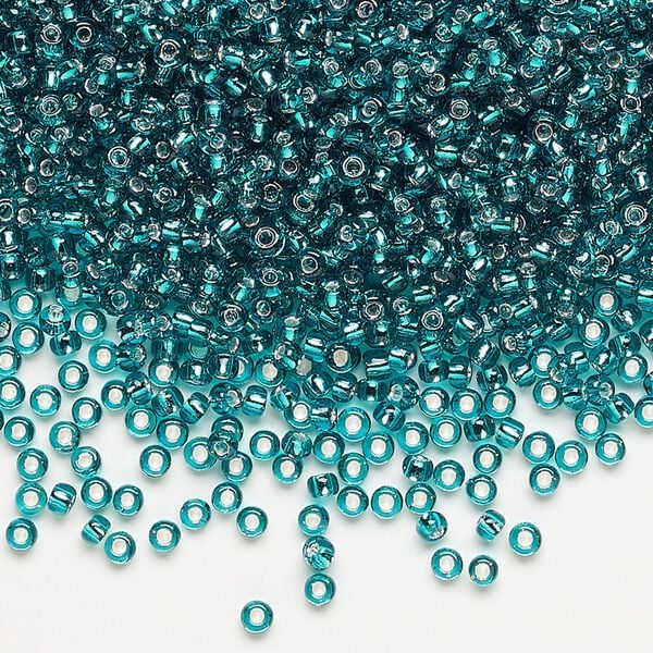 Seed bead, Dyna-Mites™, glass, pkg/40g, #11 round, transparent silver-lined teal, (51:RR 11/0 RR). image number 0
