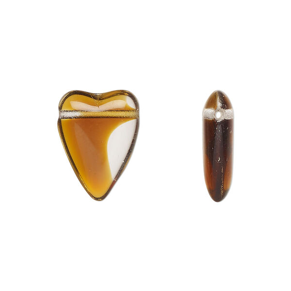 Bead, Czech pressed glass, brown/clear, 18x13mm heart. Sold per 15" to 16" strand. image number 0