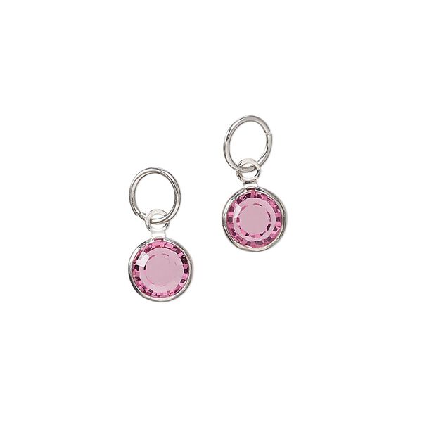 Drop "pewter" zinc-based alloy glass 2pk 7mm faceted round, silver finish pink image number 0