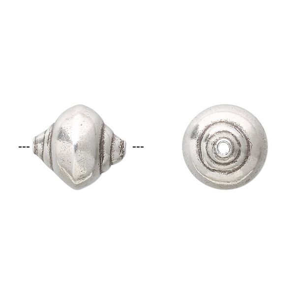 Bead, Hill Tribes, antiqued sterling silver, 15x13mm puffed spindle. Sold individually. image number 0