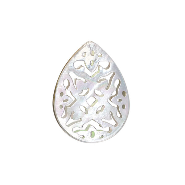 Component, black lip shell (natural), 24x18mm hand-cut two-sided teardrop with cutout design, Mohs hardness 3-1/2. Sold individually. image number 0