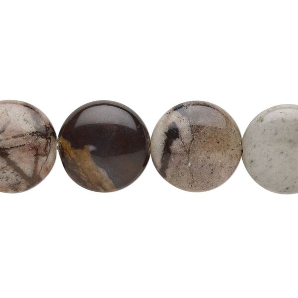Outback jasper 1pkg1, puffed flat round bead natural 8 inch 14mm image number 0