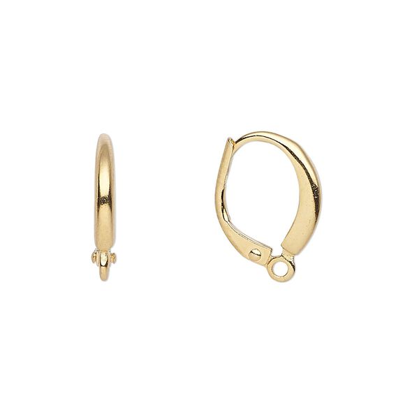 Ear wire leverback 1pkg100 gold-plated, 16mm / closed loop, brass 50 pair image number 0