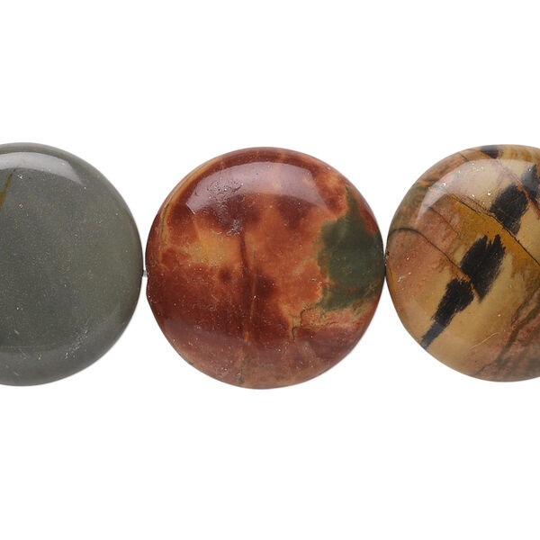 Red creek jasper 1pkg10, flat round bead 20mm image number 0