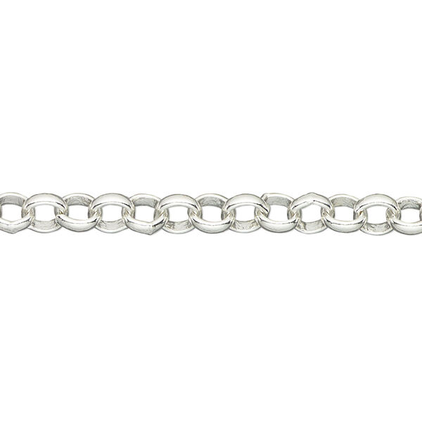 Chain, silver-plated brass, 5mm rolo. Sold per pkg of 5 feet. image number 0