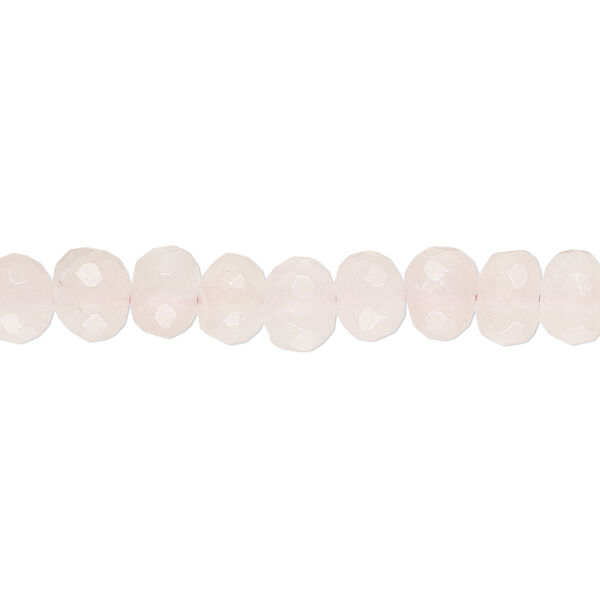 Bead, rose quartz (natural), light to medium, 6x4mm-7x6mm hand-cut faceted rondelle and 6-7mm faceted round, C- grade, Mohs hardness 7. Sold per 14-inch strand, approximately 65 beads. image number 0