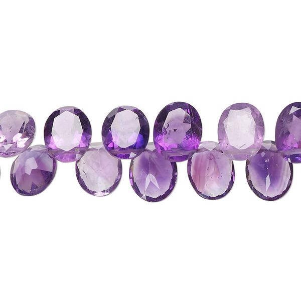 Amethyst 1pkg1, hand-cut top-drilled faceted puffed flat-sided oval bead natural 14 inch 9x6mm-9x7mm image number 0