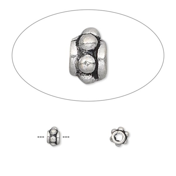 Bead, antiqued sterling silver, 5x3mm beaded rondelle. Sold per pkg of 4. image number 0