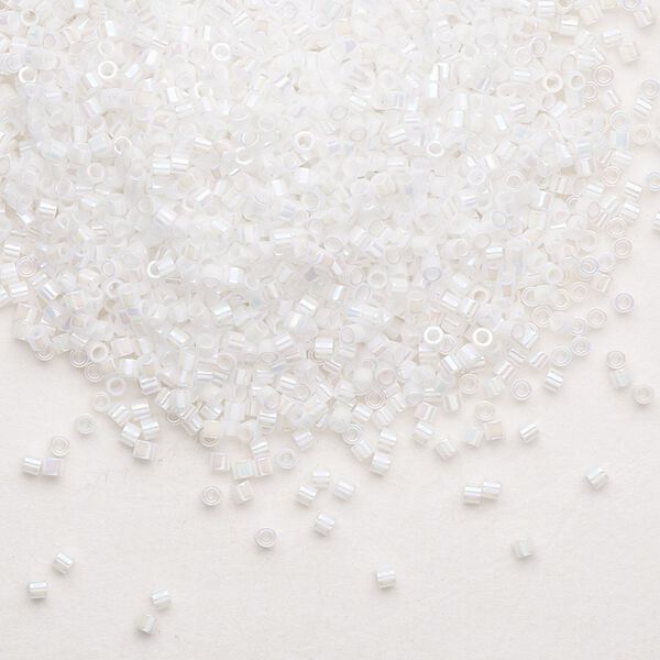 Seed bead, Delica®, glass, pkg/7.5g, #15 round, opaque rainbow white pearl (DBS-0202). image number 0