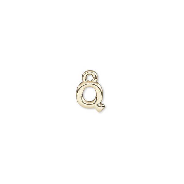 Charm, gold-finished "pewter" (zinc-based alloy), 7x7mm alphabet letter Q. Sold per pkg of 2. image number 0