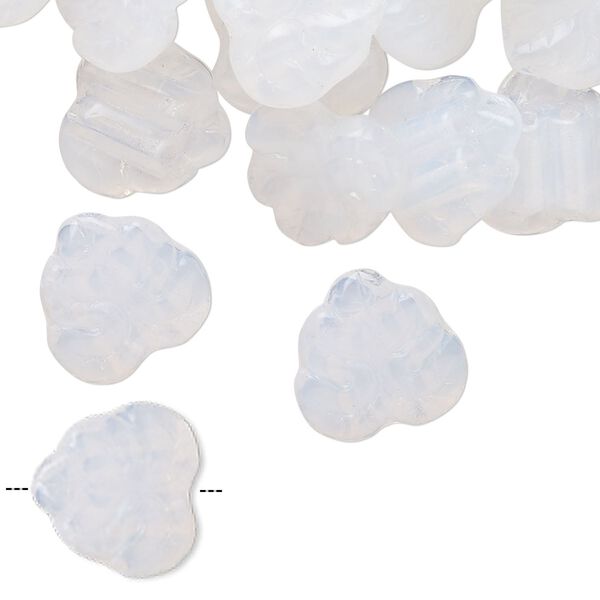 Bead, Czech pressed glass, iridescent translucent clear, 13x12mm textured leaf. Sold per 2-ounce pkg, approximately 67 beads. image number 0