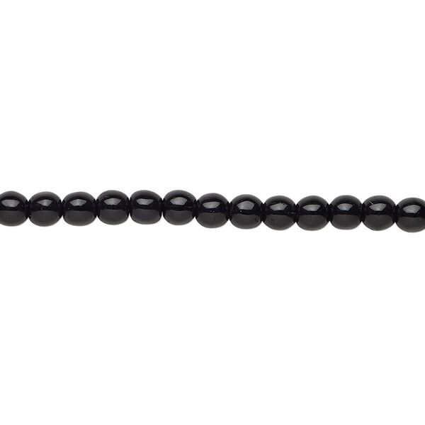 Bead, Czech glass druk, opaque black, 4mm round. Sold per 15-1/2" to 16" strand. image number 0