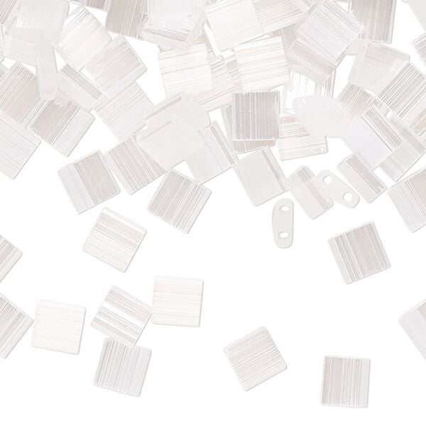 Seed bead, TILA®, glass, pkg/40g, 5mm full tila square, translucent silk luster white pearl, (TL-2548). image number 0