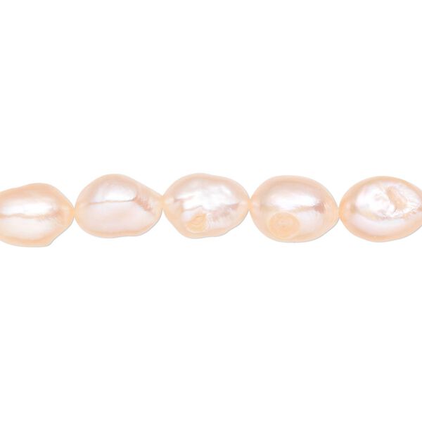 Pearl, cultured freshwater, peach, 7-9mm rice, D grade, Mohs hardness 2-1/2 to 4. Sold per 15-inch strand. image number 0
