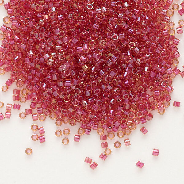 Seed bead, Delica®, glass, pkg/7.5g, #11 round, translucent light cranberry-lined luster topaz (DB-0062). image number 0