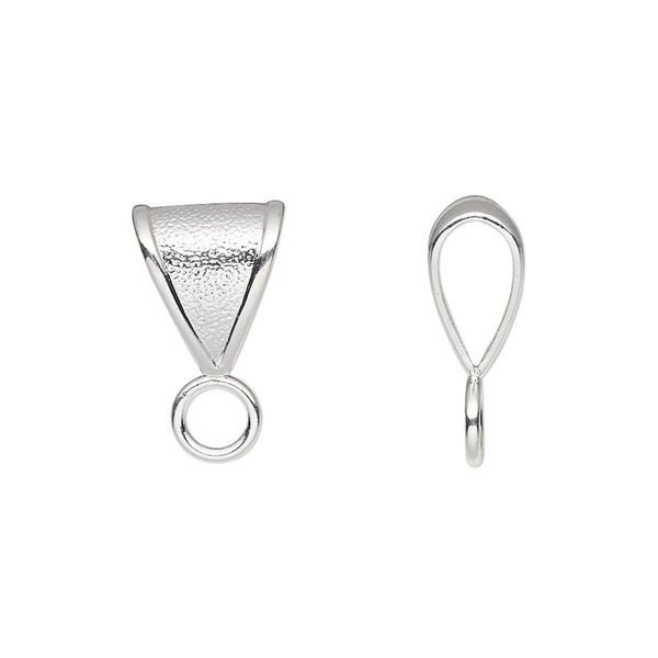 Bail, silver-plated brass, 12x10mm double-sided textured with loop. Sold per pkg of 6. image number 0