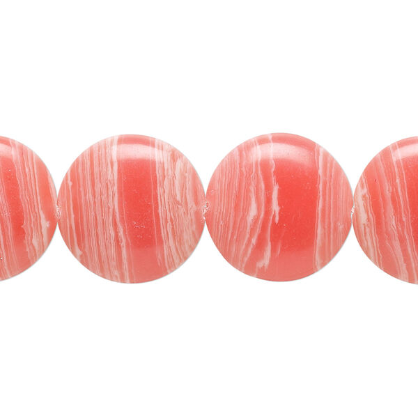 Bead, resin, white and pink, 16mm flat round. Sold per 15" to 16" strand. image number 0