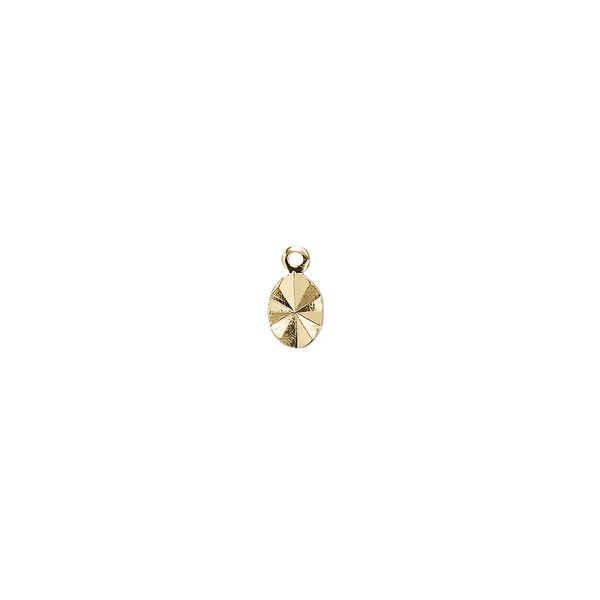 Drop, gold-plated brass, 6x4mm double-sided diamond-cut oval. Sold per pkg of 10. image number 0