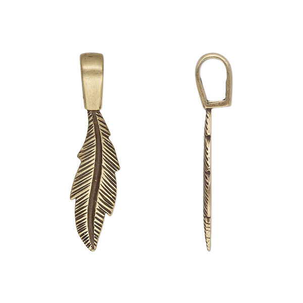 Bail, JBB Findings, glue-on, antiqued brass, 29x7mm with 20.5x7mm feather flat base. Sold individually. image number 0