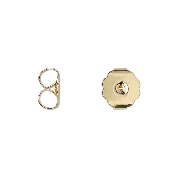 Earnut 1pkg100 gold-plated, 10x9mm scalloped round / monster, brass 50 pair image number 0