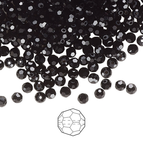 Bead 24pk jet, Preciosa Czech crystal 3mm round image number 0