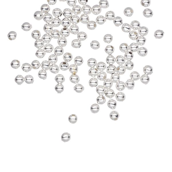 Bead, silver-plated steel, 2.5mm round. Sold per pkg of 100. image number 0