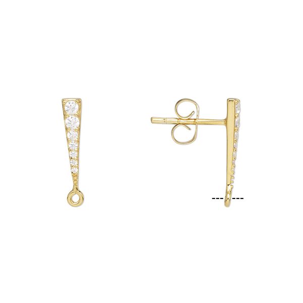 Earstud 1pkg2 sterling silver / cubic zirconia, 14x3mm point / closed loop / earnuts, gold-finished / clear 1 pair image number 0