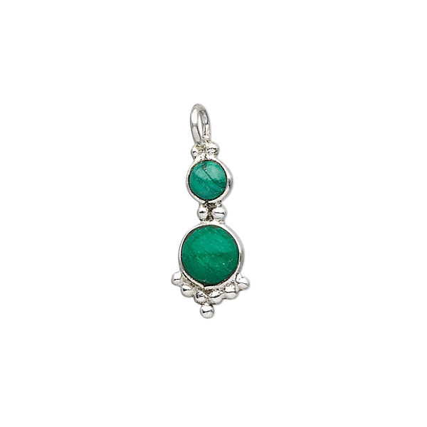 Malachite / sterling silver 1pkg1, round cab drop natural 21.5x8mm / 4mm / 5mm image number 0