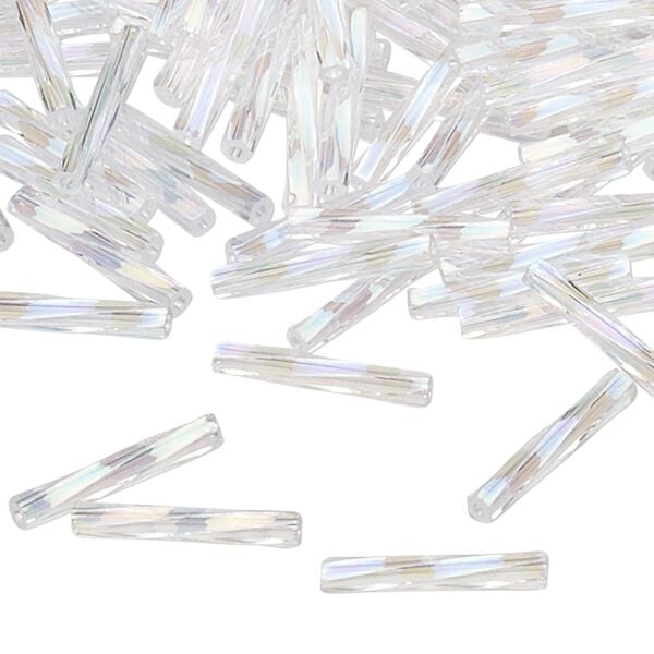 Bugle bead, Miyuki, glass, transparent pearl, (TW250), 12x2mm twisted. Sold per 50-gram pkg. image number 0