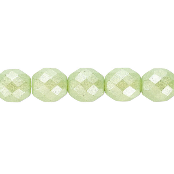 Bead, Czech fire-polished dipped décor glass, pearlescent lime green, 10mm faceted round. Sold per 15-1/2" to 16" strand. image number 0