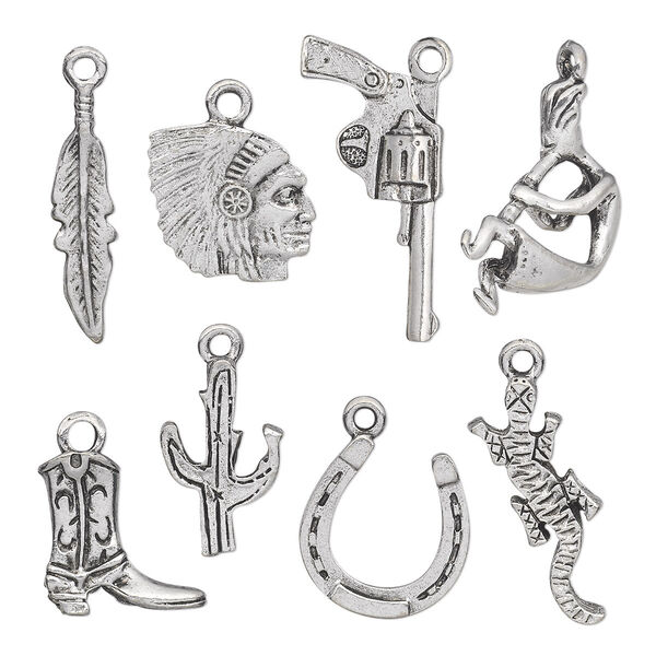 Charm set, antiqued pewter (tin-based alloy), 18x6mm-27x15mm Southwest theme. Sold per 8-piece set. image number 0