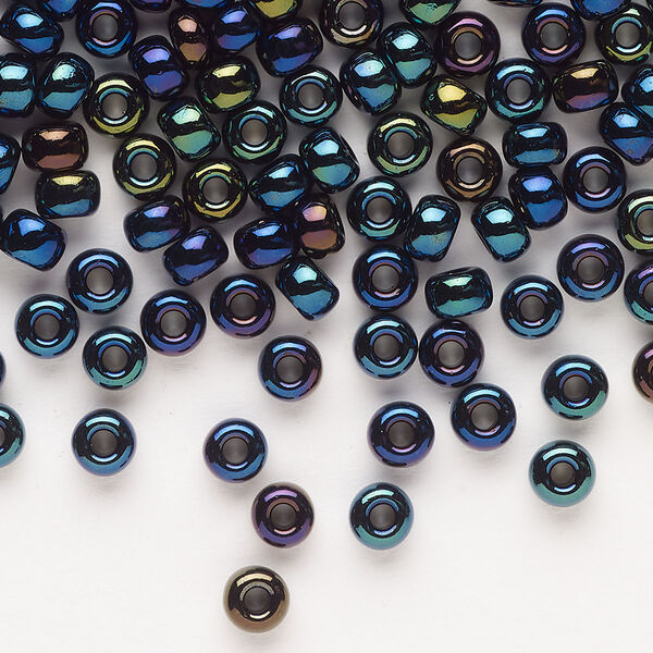 Seed bead, Miyuki, glass, pkg/25g, #6 rocaille, opaque metallic iris dark blue, (RR-452). image number 0