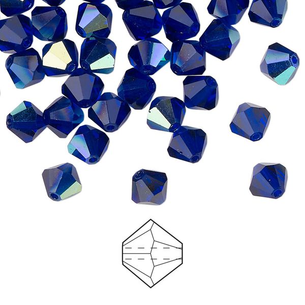 Bead 288pk cobalt blue AB, Preciosa Czech crystal 6mm faceted bicone image number 0