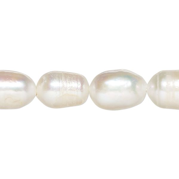Pearl, cultured freshwater (dyed), off-white, 9-11mm rice with 0.4mm hole, Mohs hardness 2-1/2 to 4. Sold per 15-1/2" to 16" strand. image number 0