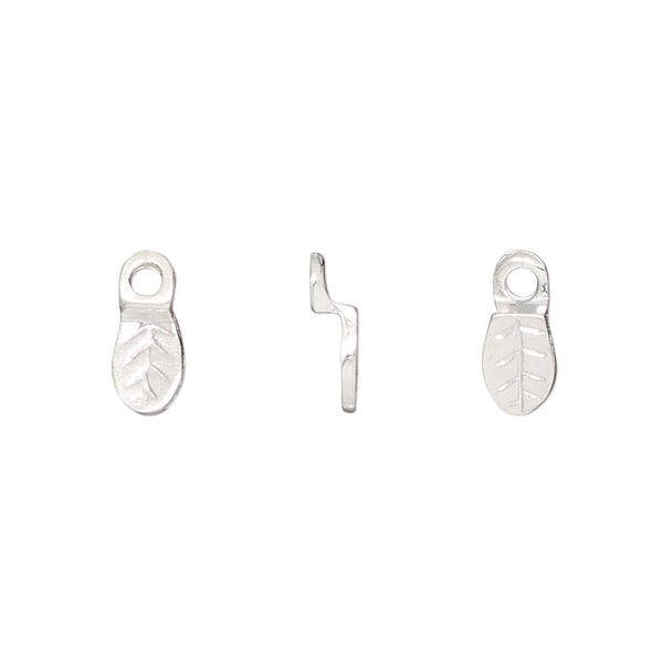 Bail, glue-on, silver-finished "pewter" (zinc-based alloy), 10.5x4.5mm leaf with 7.5x4.5mm pad. Sold per pkg of 20. image number 0