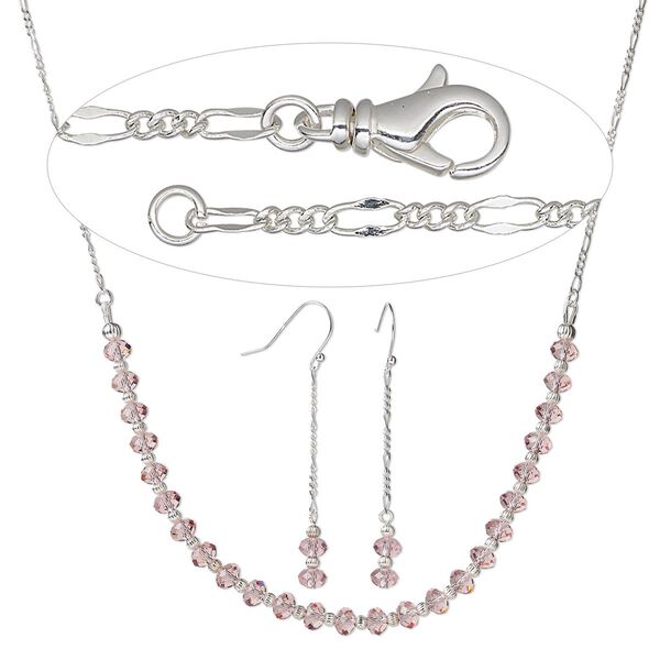 Necklace and earring set, Simple and Sleek Jewelry™, crystal on silver-plated sterling silver chain, 28 inches. Sold per set. image number 0