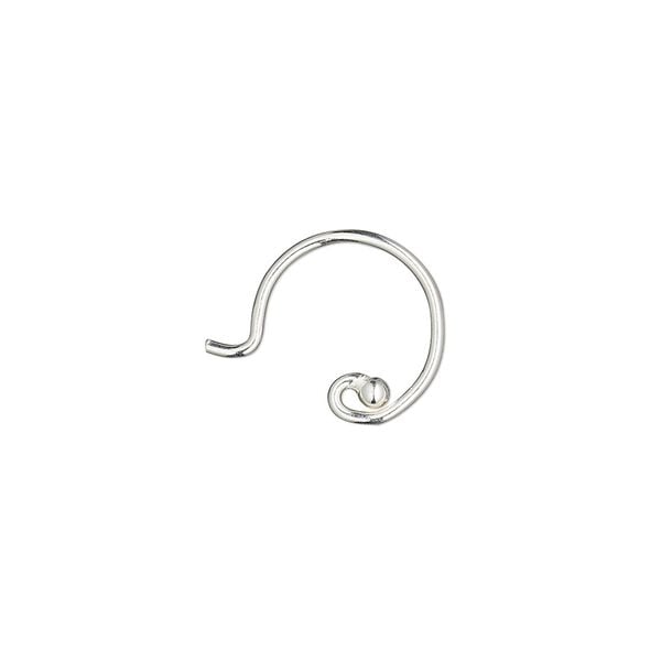 Ear wire French hook 1pkg2 sterling silver, 12mm spiral design / 2mm ball / open loop, 19 gauge 1 pair image number 0