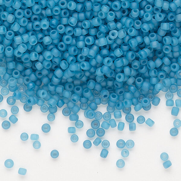 Seed bead, Dyna-Mites™, glass, pkg/1/2kg, #11 round, translucent inside dyed color matte turquoise blue, (223MA 11/0 RR). image number 0