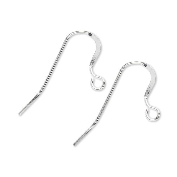 Ear wire, sterling silver, 16mm flat fishhook with open loop, 21 gauge. Sold per pkg of 500 pairs. image number 0