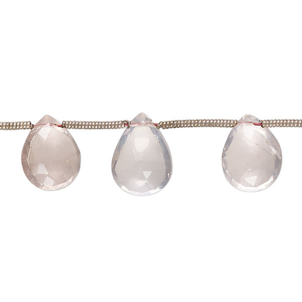 Bead, rose quartz (natural), light, 9x7mm-13x9mm hand-cut top-drilled faceted puffed teardrop, B grade, Mohs hardness 7. Sold per pkg of 14. image number 0