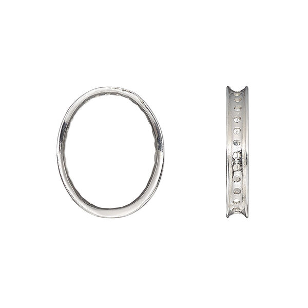 Component, Amoracast®, sterling silver, 20.5x16mm open oval with 3mm wide channel, 28 holes, fits 2-6mm bead. Sold individually. image number 0