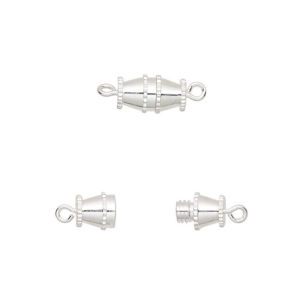 Clasp, barrel, silver-plated brass, 10x5mm. Sold per pkg of 10. image number 0