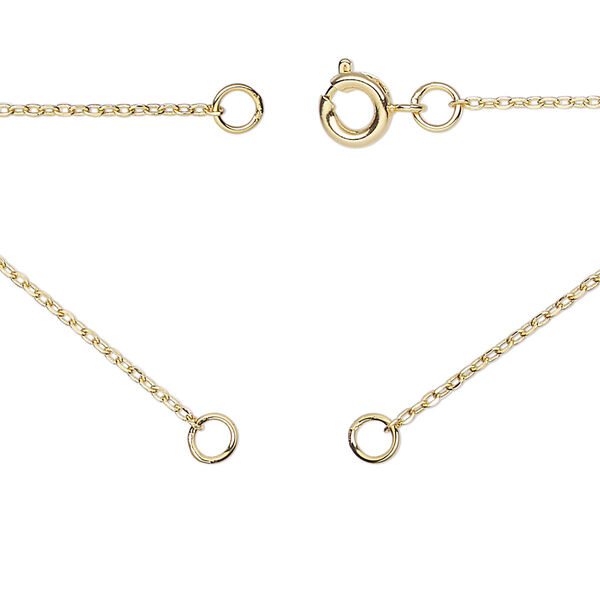 Necklace, gold-finished brass, 1.1mm cable, 18 inches in (2) 9" segments with (2) 3.5mm soldered jump rings and springing clasp. Sold Individually. image number 0