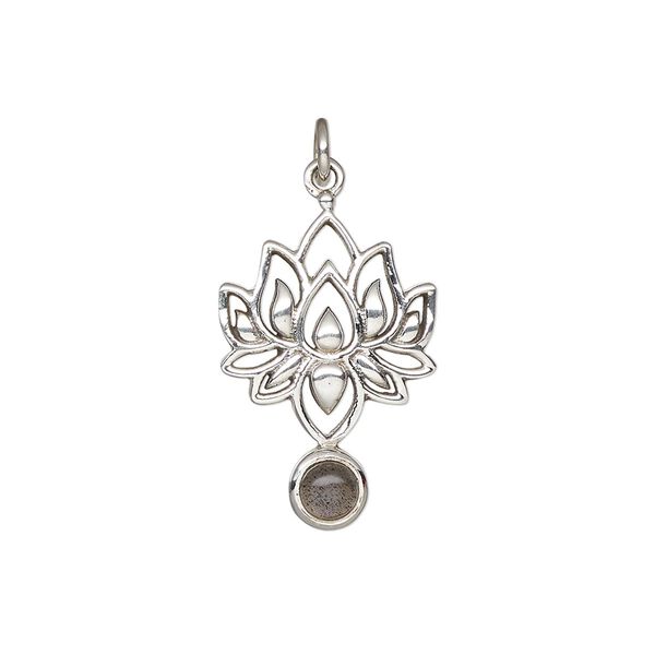 Labradorite / sterling silver 1pkg1, lotus drop natural antiqued 22.5x14.5mm image number 0