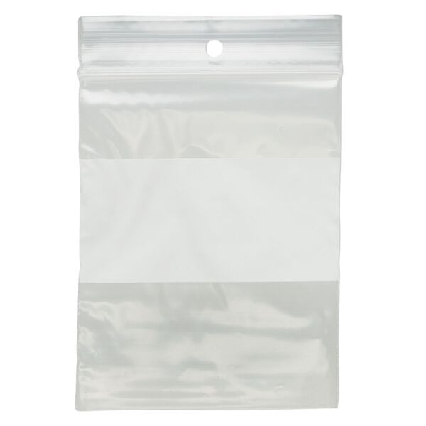 Bag, Tite-Lip™, plastic, clear and white, 3x4-inch top zip with block and hole. Sold per pkg of 100. image number 1