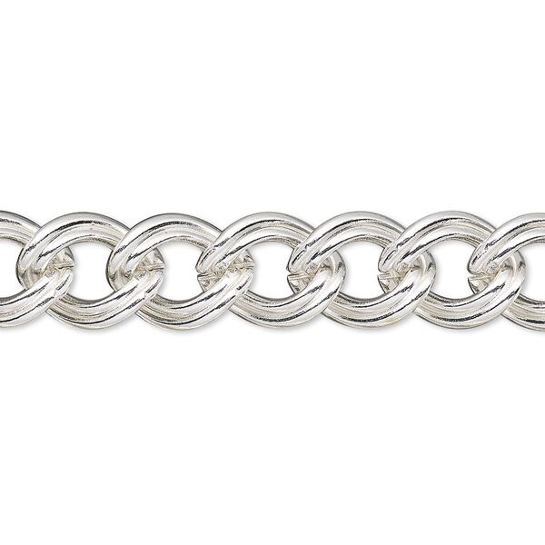 Chain, silver-plated brass, 9.5mm double curb. Sold per 50-foot spool. image number 0