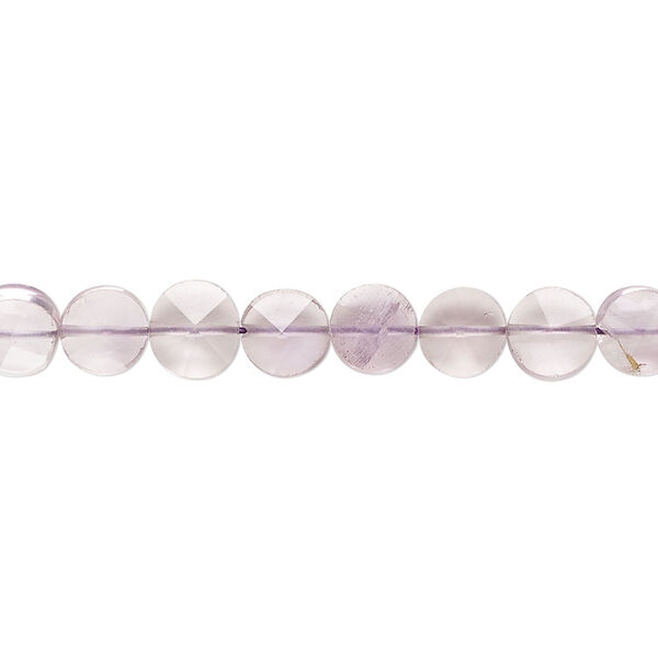 Lavender amethyst 1pkg1, hand-cut faceted puffed flat round bead natural B- grade, 14 inch 6-7mm image number 0