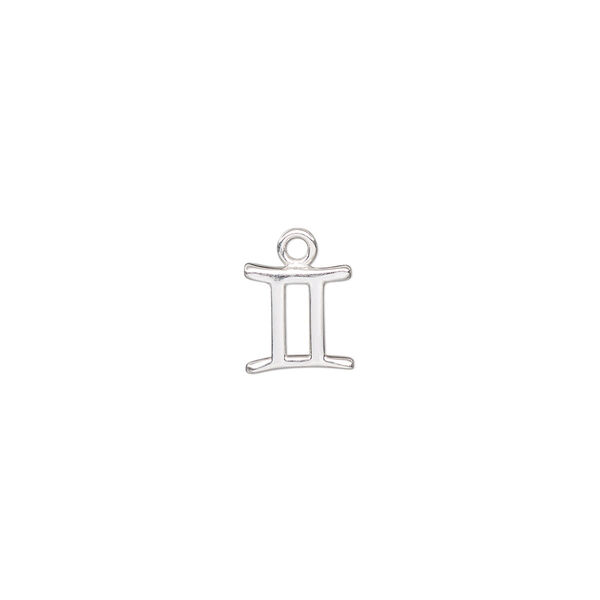 Charm, sterling silver, 8mm single-sided Gemini zodiac symbol. Sold individually. image number 0